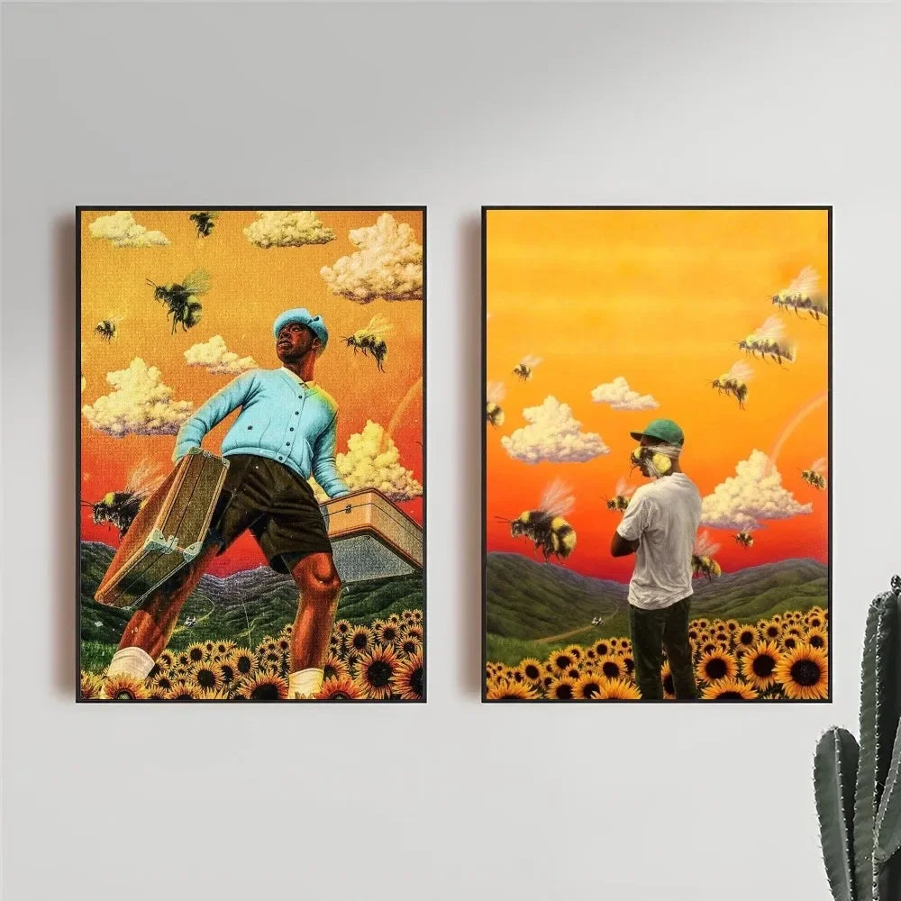 1 póster con impresión retro de Tyler The Creator, cantante y rapero, adhesivo HD resistente al agua para dormitorio, entrada, hogar, sala de estar, decoración de pared