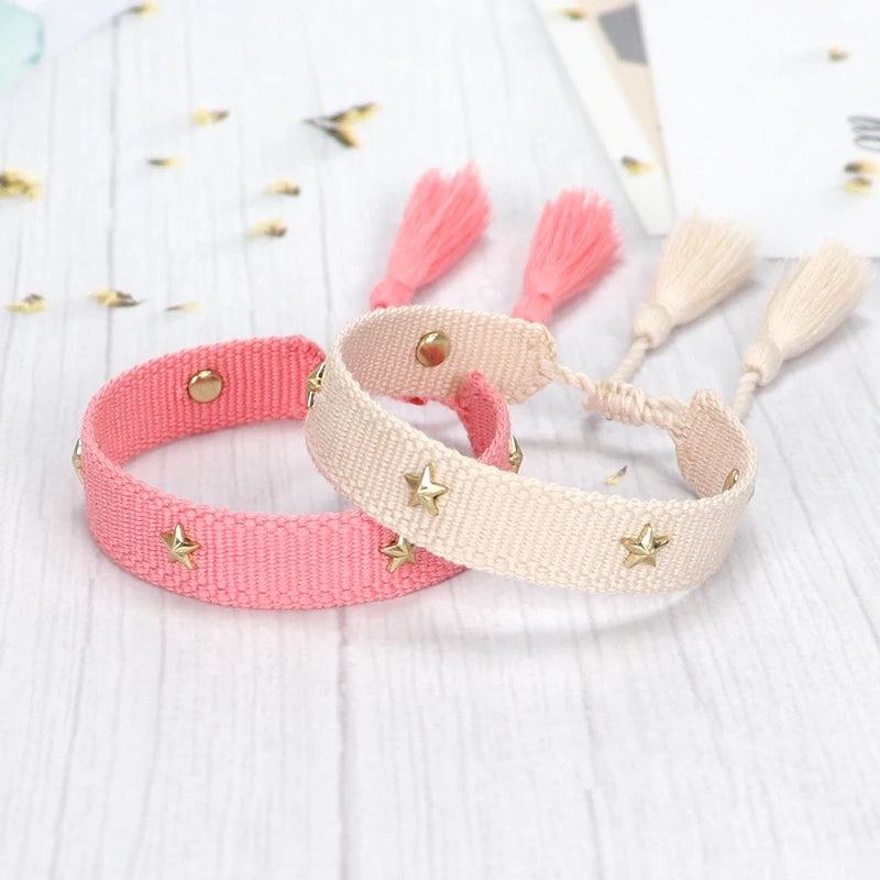 Pulsera tejida de la amistad para mujer con pequeñas estrellas Pulseras de joyería apilables de verano Regalos para hermanas