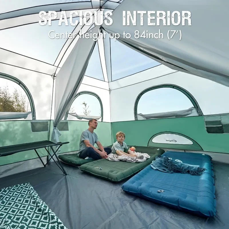 Tienda de campaña para 10 personas con porche, gran tienda de campaña familiar con 2 habitaciones, cortina dividida, para acampar al aire libre, viajar, resistente al agua
