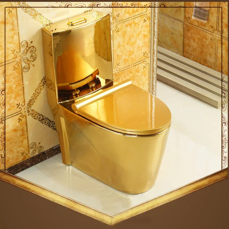 ~Venta caliente de artículos sanitarios dorados para baño, inodoro de cerámica de una pieza montado en el piso, chapado en oro