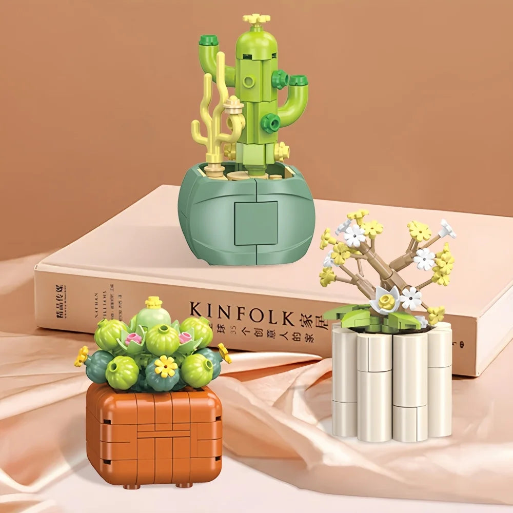 Succulent Plant Potted Building Blocks Simulated Flowers Daisies Simulated Flowers Desk Home Decoration Ornaments Children's Toy