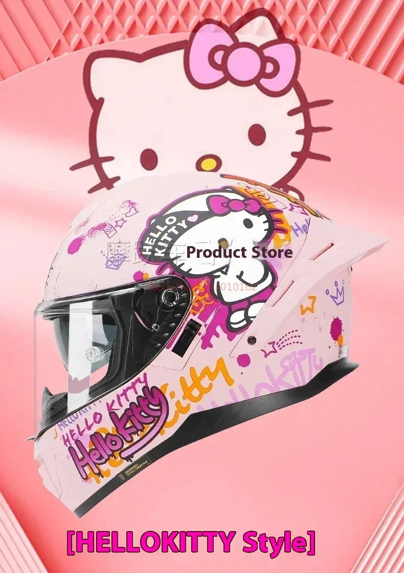 Sanrio Genuine Hello Kitty Motorcycle Helmet Full Face Racing Helmets Offroad Motorcycle Helmet Motorbike Kawaii Xmas Girl Gift
