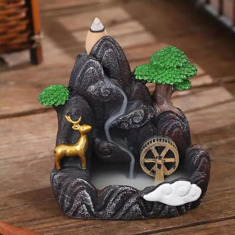 Resin Waterfall Incense Burner Handmade Fountain Smoke Landscape Backflow Incense Holder For Home Office Decor Gift