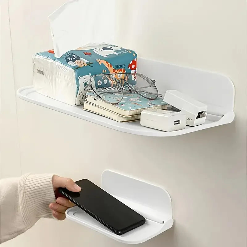 1 estante plegable para montar en la pared, para baño, inodoro, cocina, mesita de noche, almacenamiento de teléfono sin perforaciones, almacenamiento de enrutador wifi