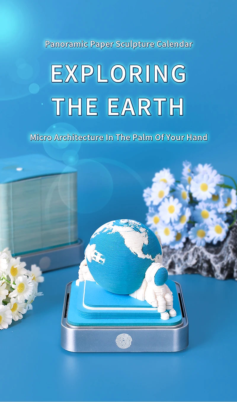 Omoshiroi Block 3D Notepad Earth Calendar 2024 Memo Pad Kawaii 3D Calendar Paper Notes Block Desktop Decoration New Years Gift