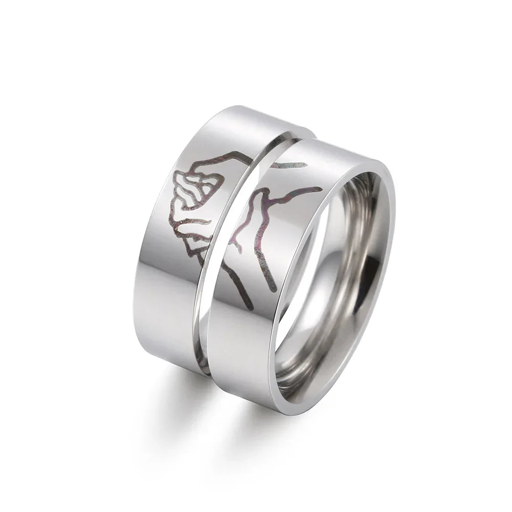 2-piece Fashion Stainless Steel Wedding Ring Silver Color Romatic Design Heart Wedding Couple Valentine's Day Anniversary Gift