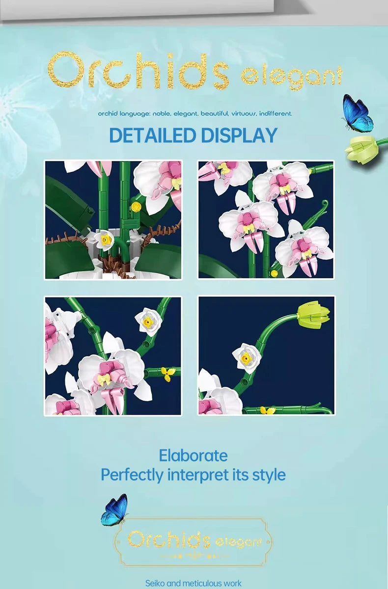ToylinX 616PCS Orchid Flower Building Set, Building Plant Decor Flower Botanical Series for Home, Christmas Present Gift for Kid
