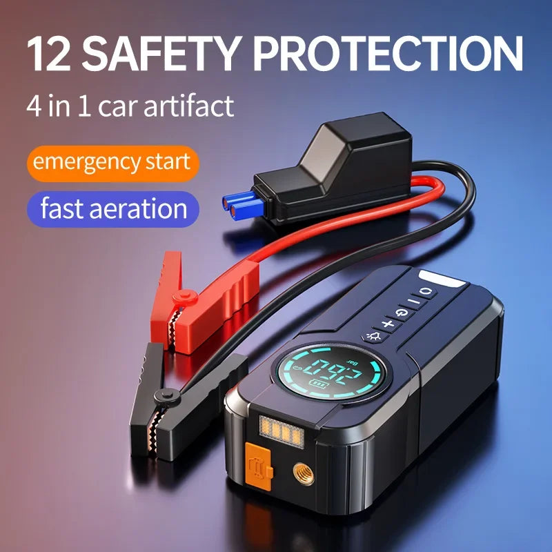 Fuente de alimentación de arranque de emergencia para automóviles, bomba de inflado montada en el automóvil, arrancador de batería portátil multifuncional