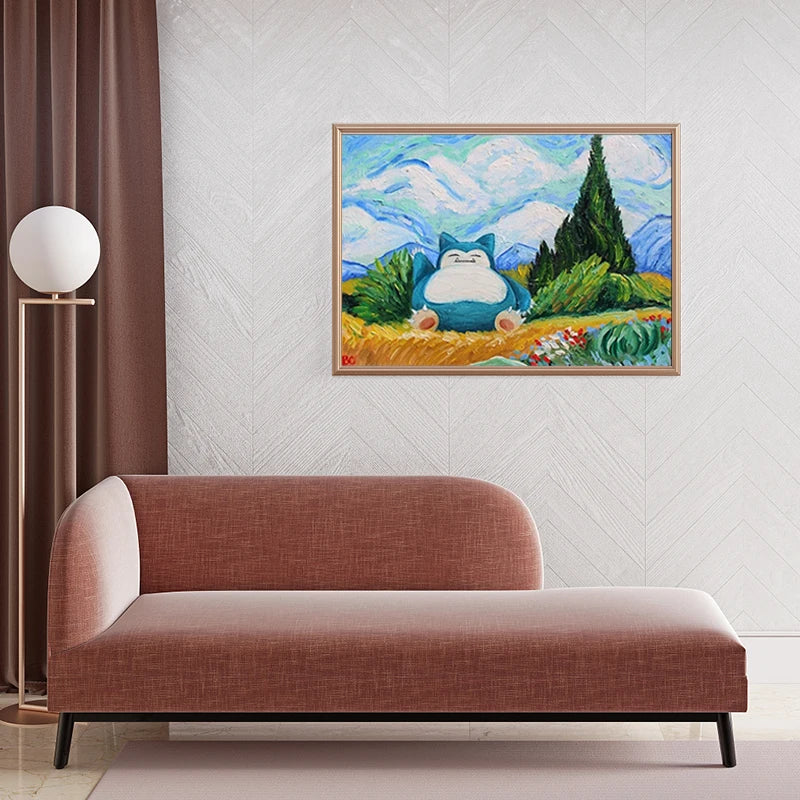 Pokemon Snorlax Van Gogh Print Wall Art Canvas Painting Poster Nursery Pokemon Snorlax Oil Picture Modern Living Room Decor