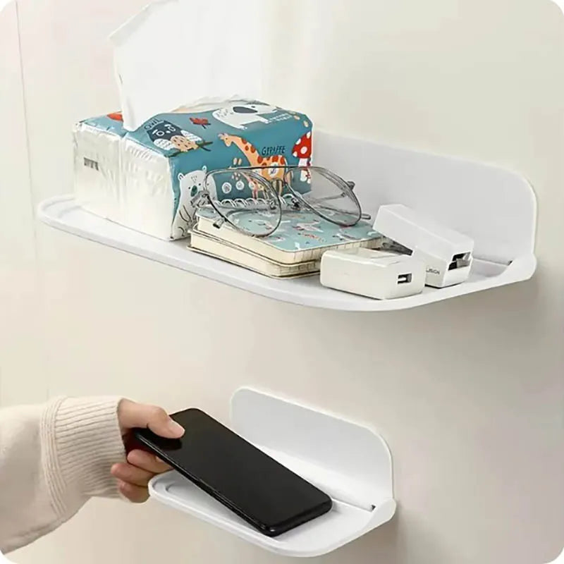 1 estante plegable para montar en la pared, para baño, inodoro, cocina, mesita de noche, almacenamiento de teléfono sin perforaciones, almacenamiento de enrutador wifi