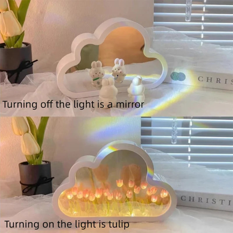Tulip Light Cloud Mirror Table Lamps Lights Tulips Floral Lamp Nightlight DIY Material Accessories Decorations Wedding Gift