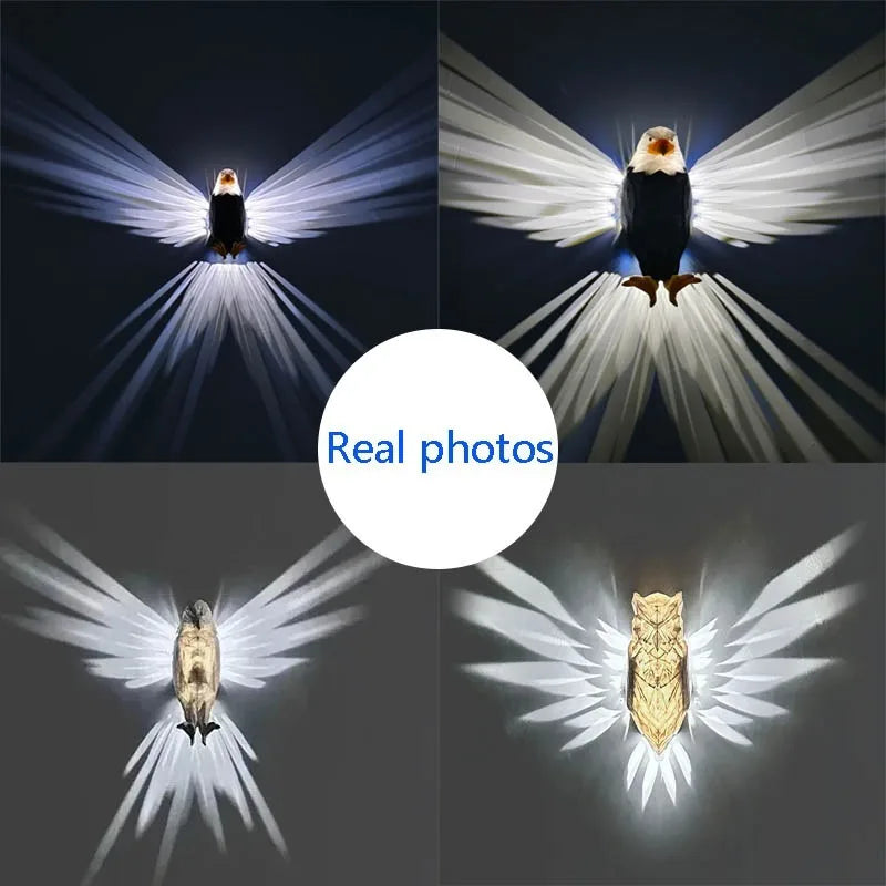 Lámpara de pared navideña con forma de águila, moderna, creativa, 3D, con cuerpo de búho, iluminación de animales, proyector LED para fiestas, regalo