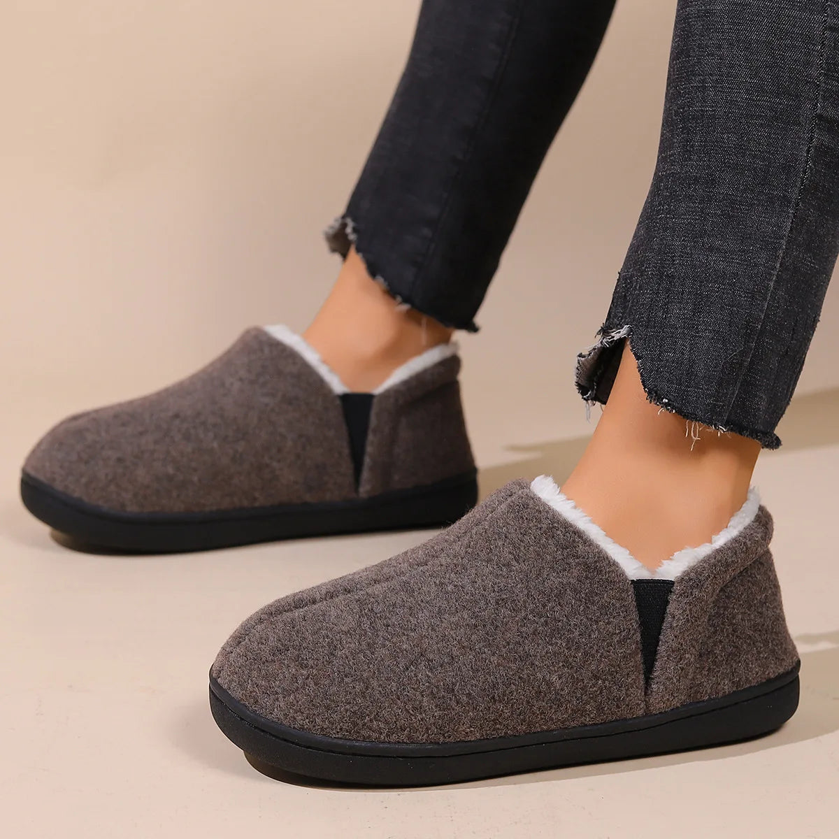 Bebealy Winter Plush Fur Women Slippers Fluffy Home Slippers Female Indoor Warm Closed Soft Non-slip High Ankle Fuzzy Slippers
