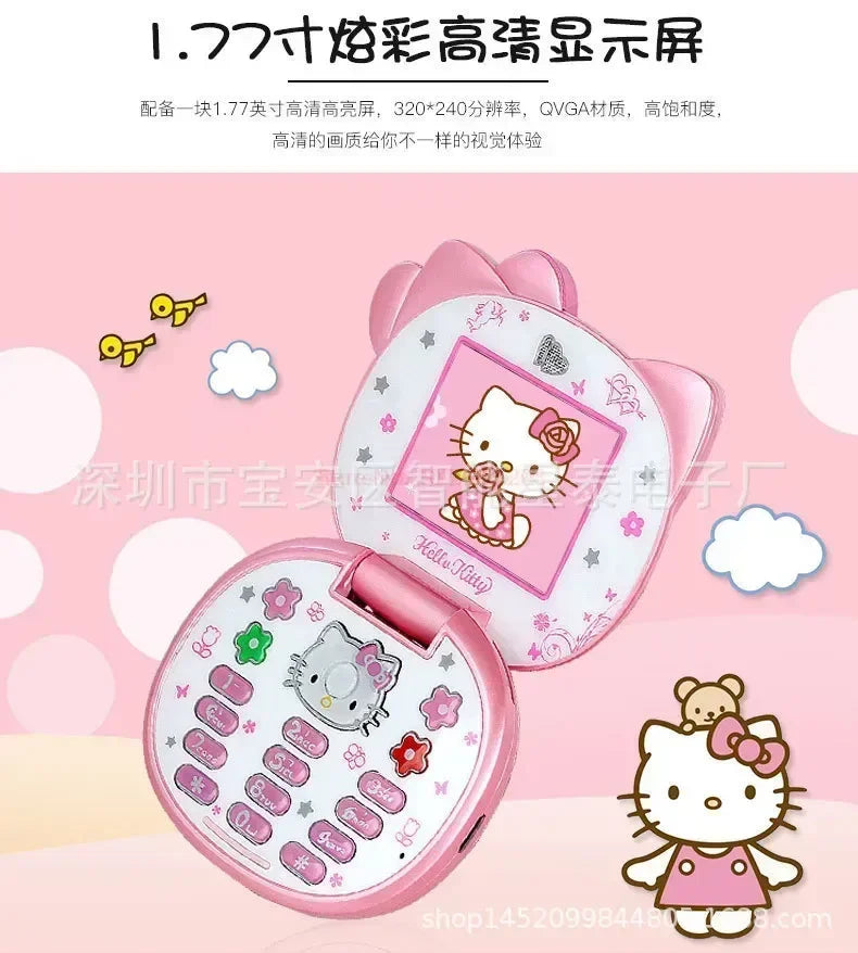 2023 New Kawaii Sanrioed Hello Kitty Flip Phone Cartoon Cute Little friends Taiml Mini Phone For Kids Toys For friends Gifts
