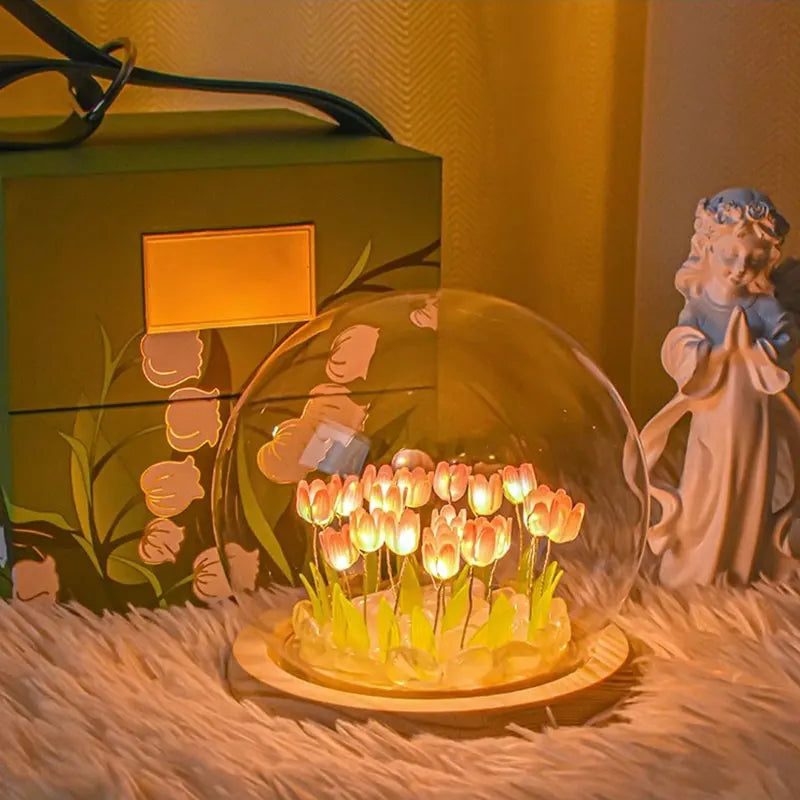 Lámpara de noche con tulipán artificial YOMDID, hecha a mano, lámpara de noche LED para dormitorio, decoración, regalos de cumpleaños y Navidad