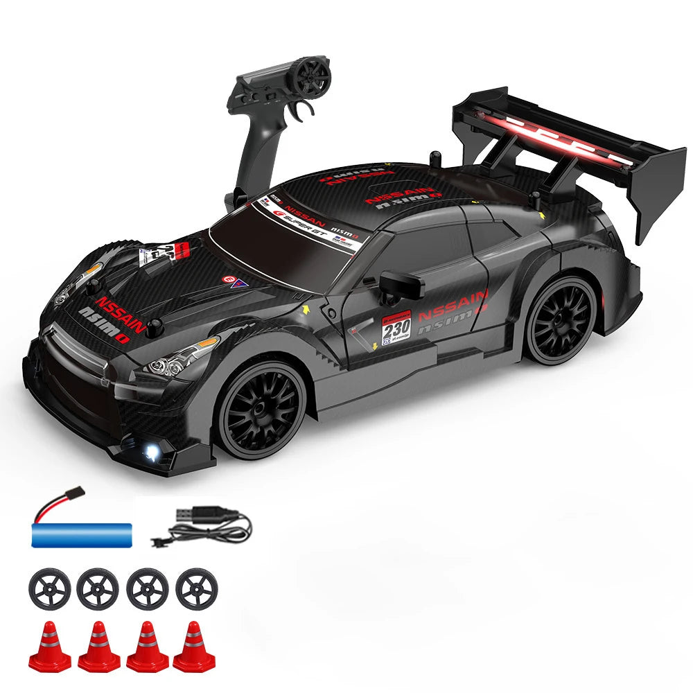 1:24 Coche de derrape RC de alta velocidad Mustang 4WD Coche de carreras de control remoto Regalo Coche de carreras de competición Juguete para niños Neumático reemplazable