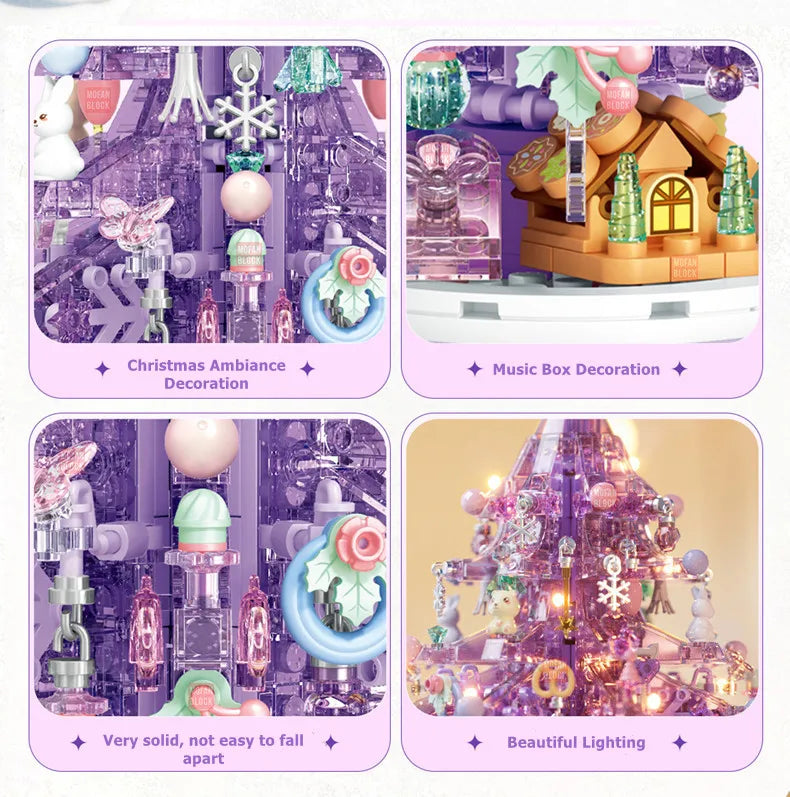 SEMBO Fantasy Christmas Tree Light Music Box Building Blocks MOC Sweet Cake Cup Model Bricks Toys Romantic Gifts for Girlfriend