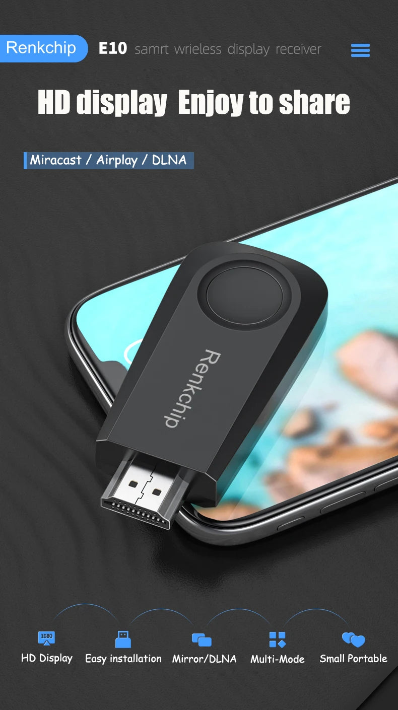 Dongle TV sans fil Wifi 1080P HDTV Projecteur Moniteur Miroir Écran Affichage Récepteur Adaptateur pour IOS Android Streaming Vidéo