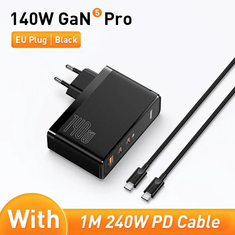 Baseus 140W GaN Charger USB Type C PD3.1 Fast Charge For Macbook Tablet Quick Charge 4.0 3.0 Phone Charger For iPhone 15 14 13