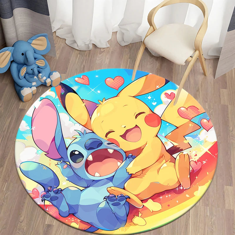 Pokemon Cartoon HD Printed Round Carpet for Living Room Bedroom Rugs Camping Picnic Mats Flannel Anti-Slip Rug Yoga Mat Gift