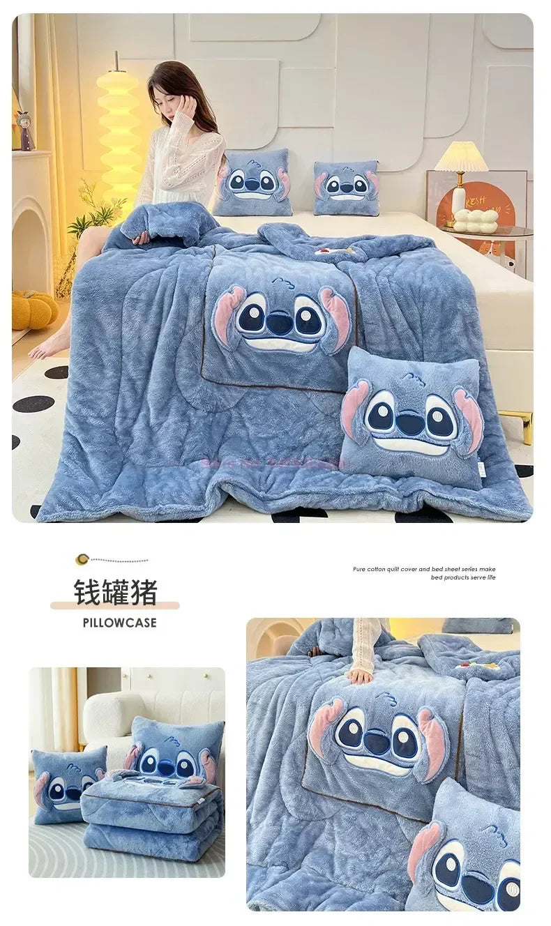 Stitch Disney Throw Pillow Blanket 2-in-1 Kawahiran Velvet Throw Pillow Thickened Nap Blanket Living Room Christmas Gift