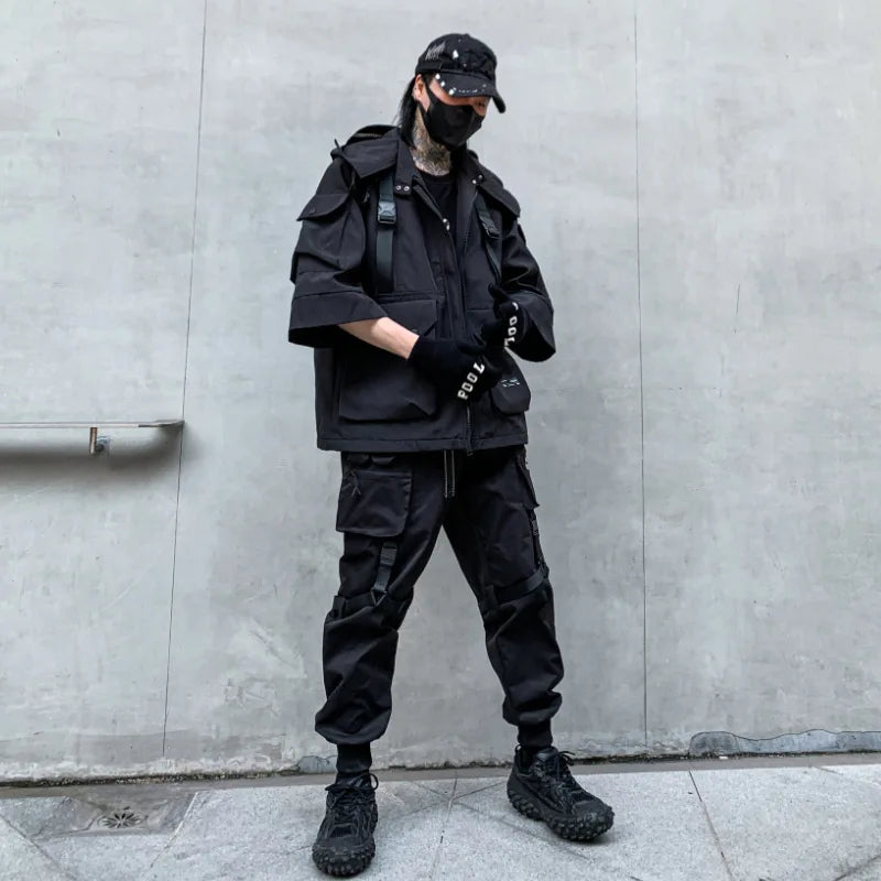 2022 Autumn Winter Hip Hop Techwear Cargo Jacket Men's Harajuku Casual Hooded Jackets Tactical Hooded Coats Streetwear
