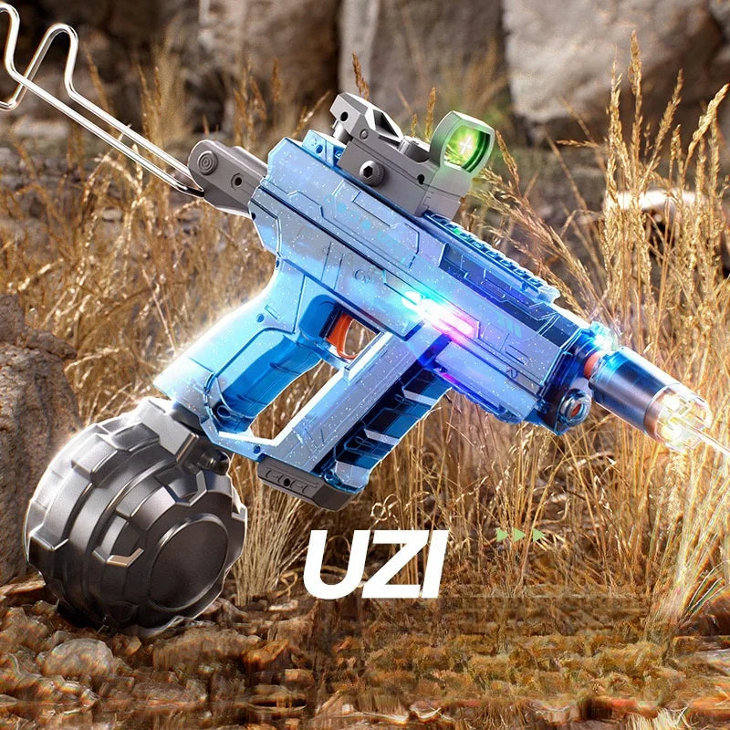 2024 Hot Sale Electric continuous firing UZI water gun pulse linkage chamber flame special effect children's water play toy