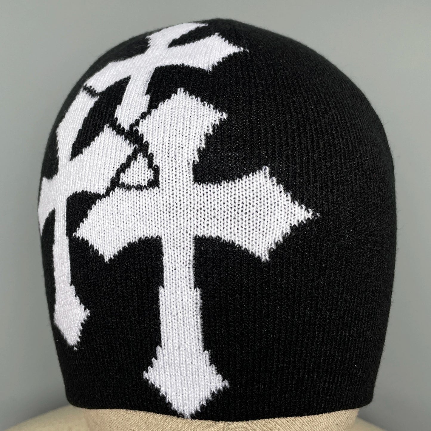 Gorro de punto con jacquard y crucifijo Y2K, gorro de hip hop popular en Europa y Estados Unidos, gorro de moda de tendencia callejera para adultos