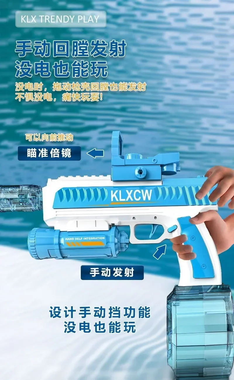 Pistola de agua automática de juguete con doble LED, pistola de agua eléctrica para disparar Glock, juguetes de piscina para playa para niños, regalos para adultos