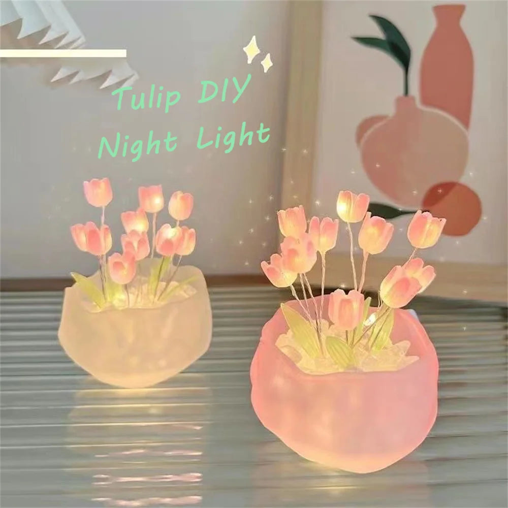 Tulip Pumpkin Nightlight DIY Tulip Night Light Cute Handmade Tulip Flower DIY Bedside Lamp for Birthday Christmas Gift Romantic