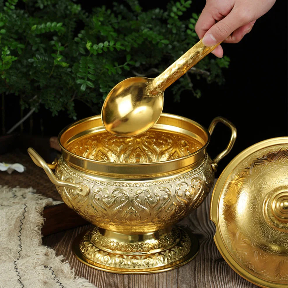 Thai Tom Yum Soup Pot Tall Feet Tin Pan Soup Dessert Container With Spoon Home Decoration Thai Tableware For Kitchen