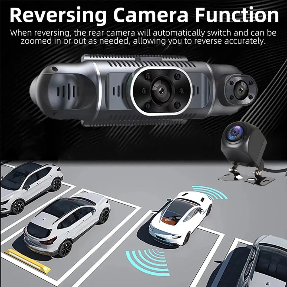 Grabadora de video DVR para automóvil de 4 lentes 1080P con control por aplicación WIFI, cámara de tablero de 360 grados, visión nocturna, cámara de visión trasera delantera izquierda y derecha para automóvil