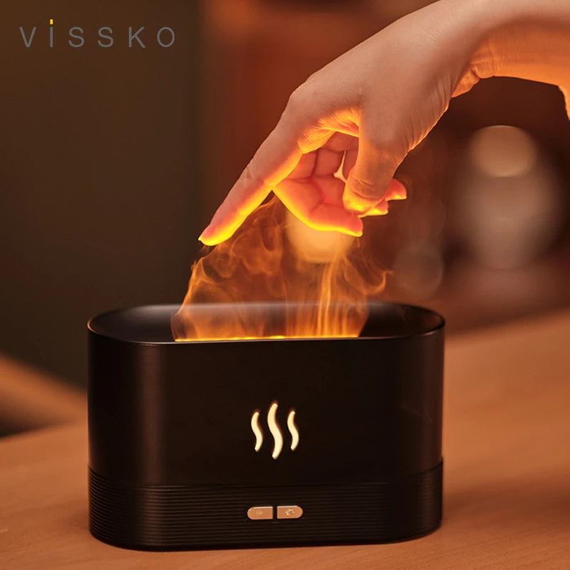 Vissko Aroma Diffuser 180ML Air Humidifier Ultrasonic Aromatherapy Cool Mist Maker Essential Oil Flame Lamp Difusors For Home