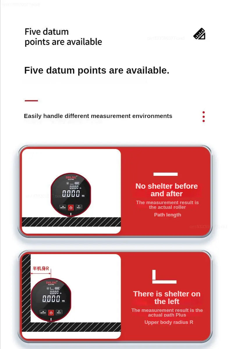 Cinta métrica con telémetro Xiaomi DELIXI, regla electrónica con rodillo, arco curvo plano de alta precisión, medidor de distancia láser