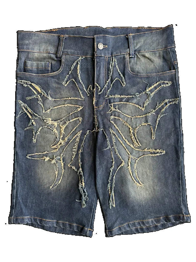 2024 American New Fashion Embroidered Denim Shorts With Oversized Geometric Patterns Women Y2K Harajuku Hip Hop Shorts