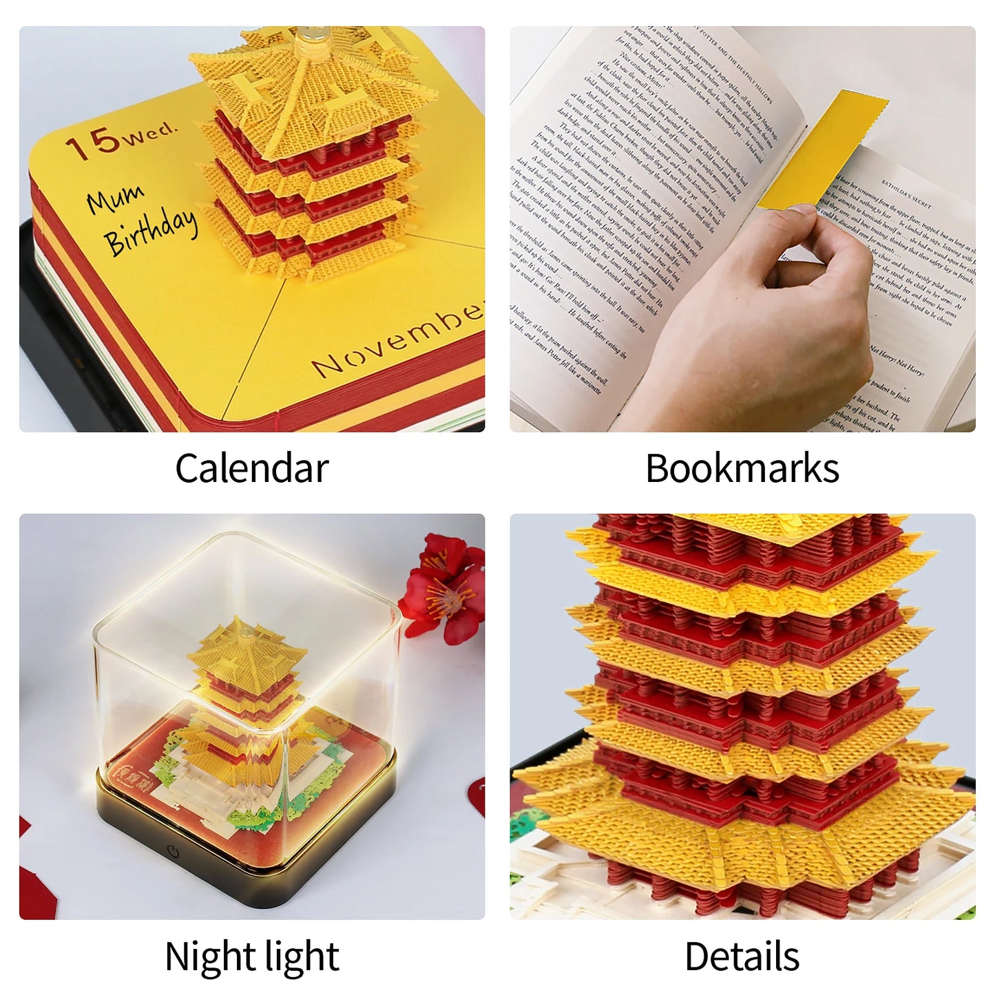 2024 Calendar Memo Pad With LED Lights,Time Piece Calendar,Creative Desk Calendar DIY Paper Carving Art Craft Desktop Decoration
