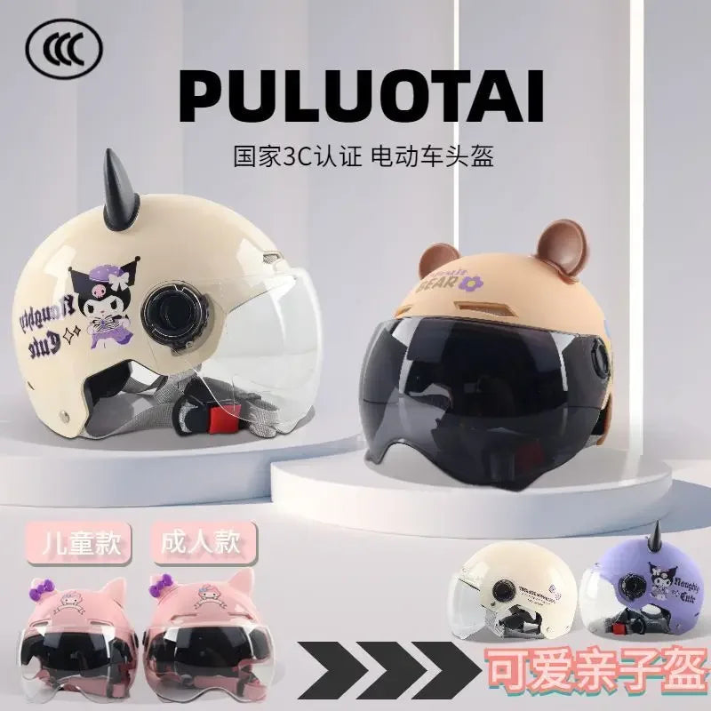 Vintage Cartoon Cute Sanrio Kuromi Helmet Electric Car Women's Summer 3C Certification Half Helmet Cute Children's Adult Helmet