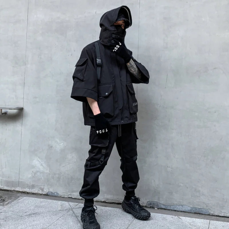 2022 Autumn Winter Hip Hop Techwear Cargo Jacket Men's Harajuku Casual Hooded Jackets Tactical Hooded Coats Streetwear
