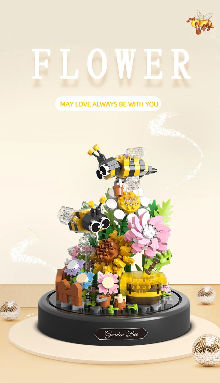 Balody Bee Butterfly Flower Bonsai Building Blocks Insect Plant Potted Model Bricks With Dust Cover DIY Toy For Kid Holiday Gift