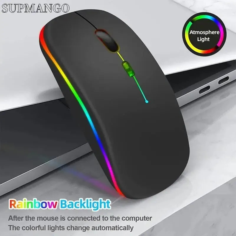 Souris sans fil rechargeable silencieuse à rétroéclairage LED pour ordinateur portable, récepteur 2,4 GHz, souris optique double mode Bluetooth