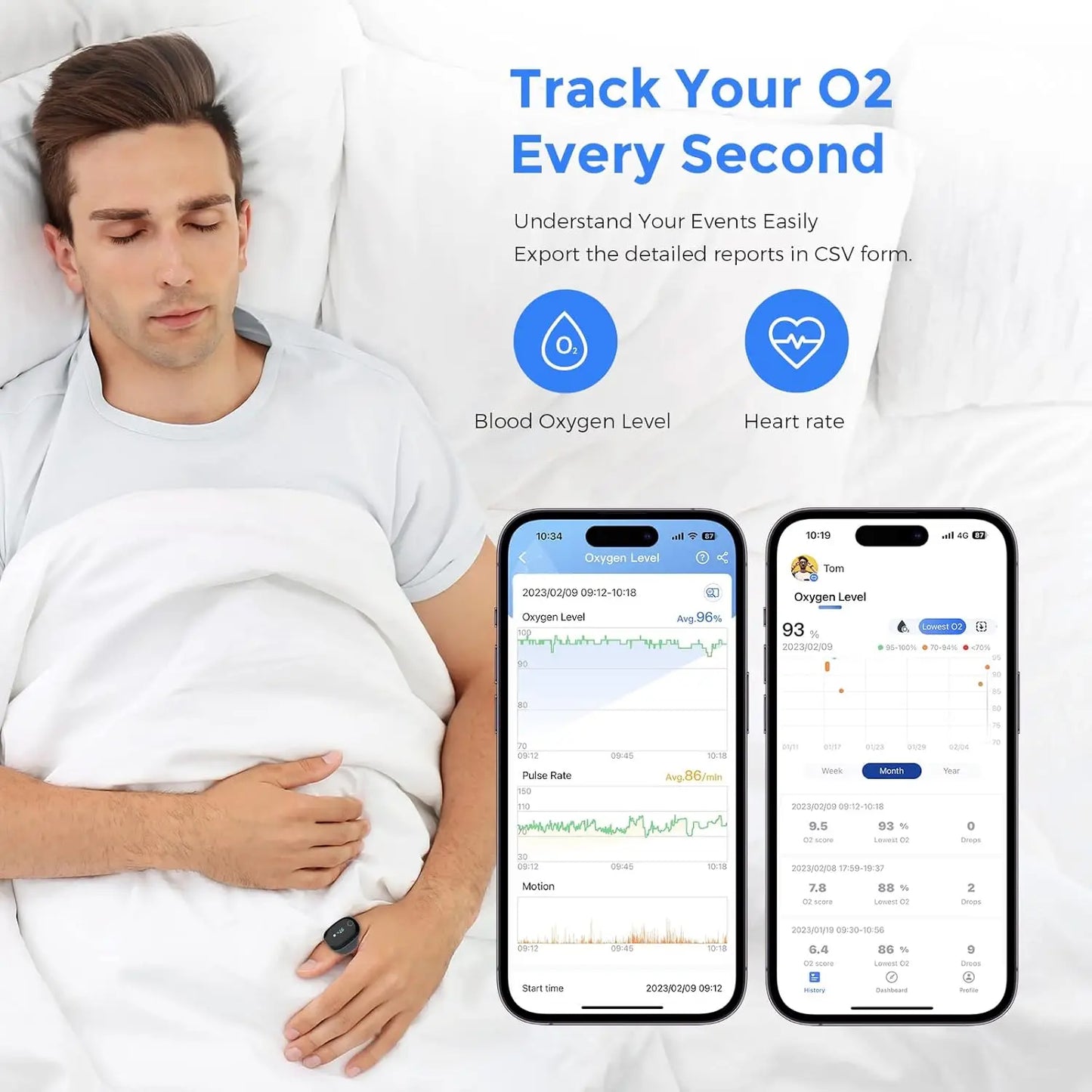 Pulse Oximter, Bluetooth SPO2 Blood Oxygen Saturation Monitor - Wearable O2 Ring Sensor with Vibration Reminder, F