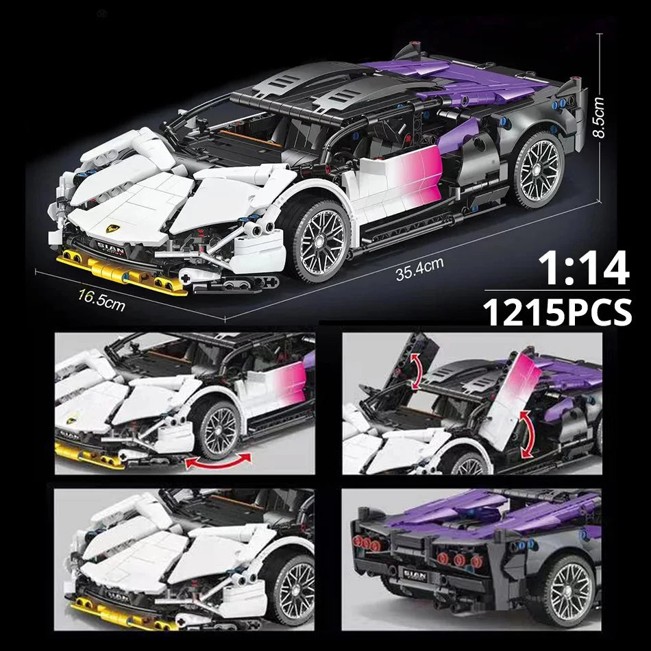 1280 piezas 1:14 bloques de construcción coche MOC ciudad velocidad lujo auto de carreras vehículo con súper corredores ladrillos juguetes para niños regalo.