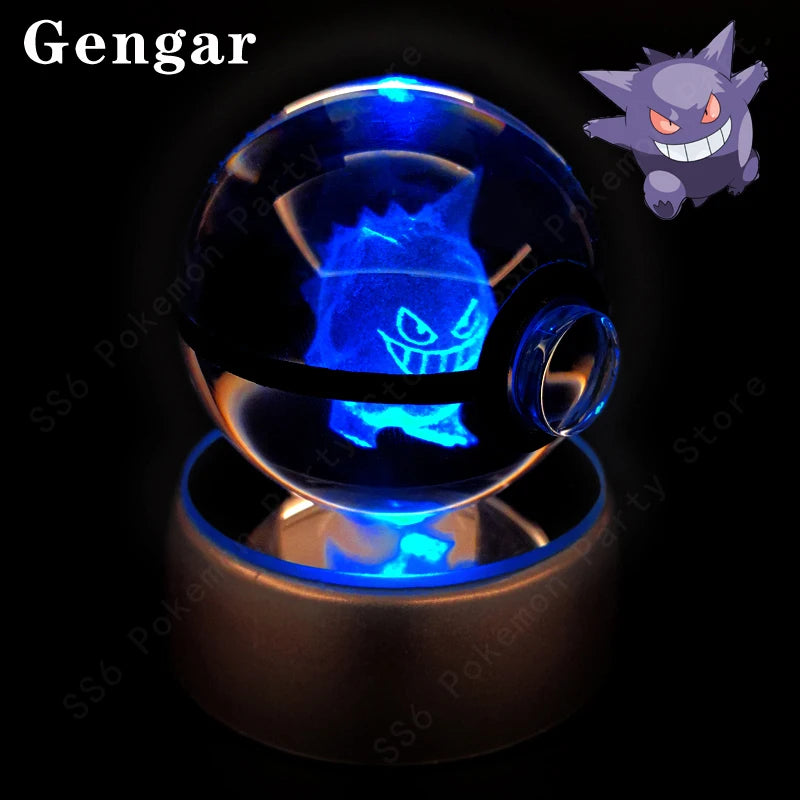 Lámpara de bola de cristal de Pokémon 3D, Pikachu, Gengar, Mew, Mewtwo, base para lámpara, bola de cristal de Pokémon, figura de bola de cristal, luz nocturna, regalo de cumpleaños