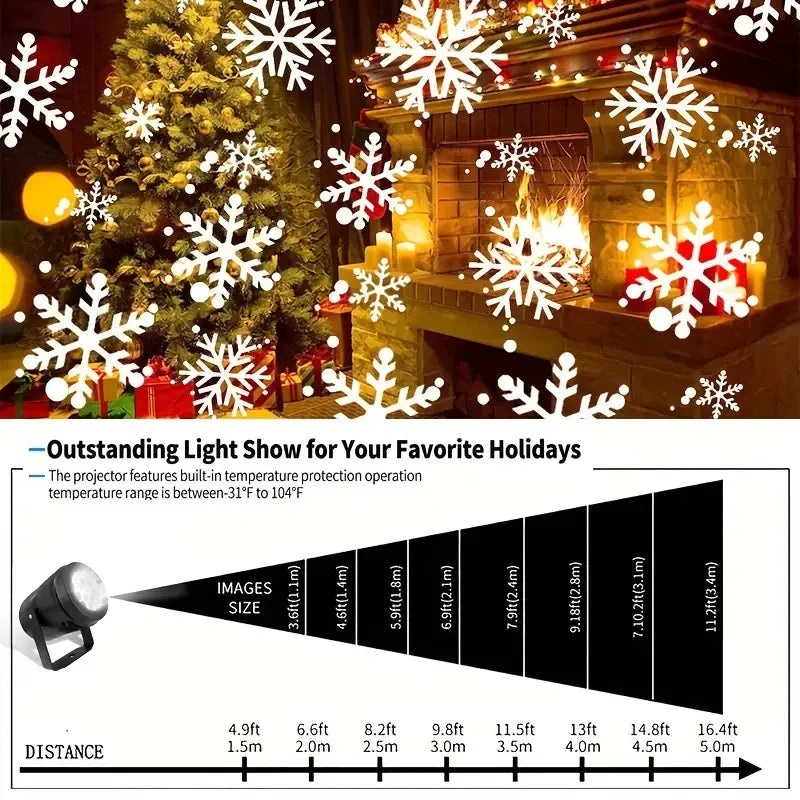 USB Powered Christmas Snowflake Projector Light Rotating Snowfall Projection Lamp for Christmas Halloween & Easter Party Decor