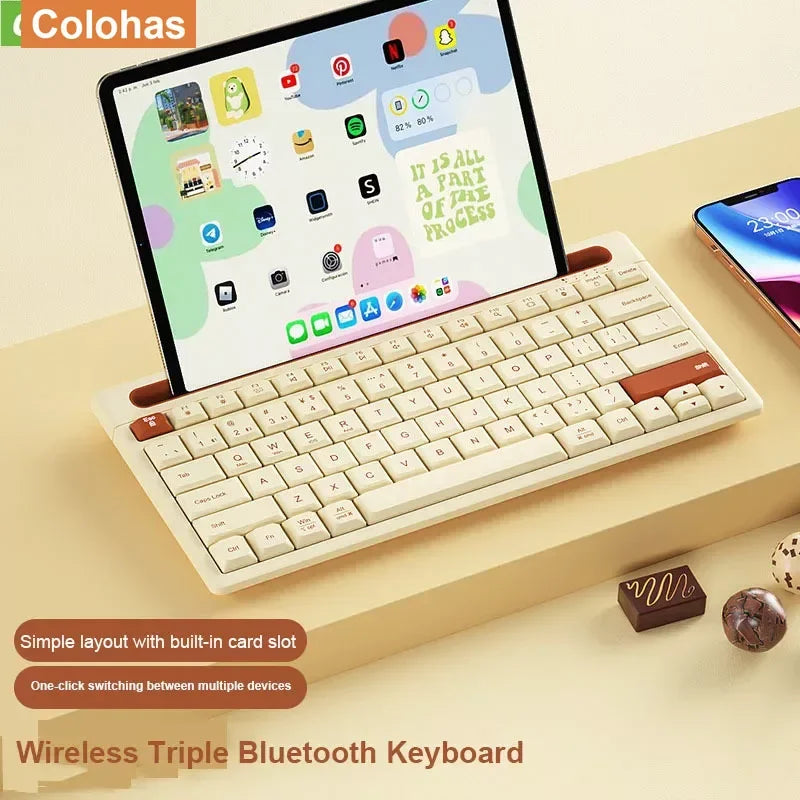 New Wireless Bluetooth Keyboard 87 Keys Three-mode Silent Mini Mute Keyboard For Notebook IPad Laptop Desktop Tablet Computer