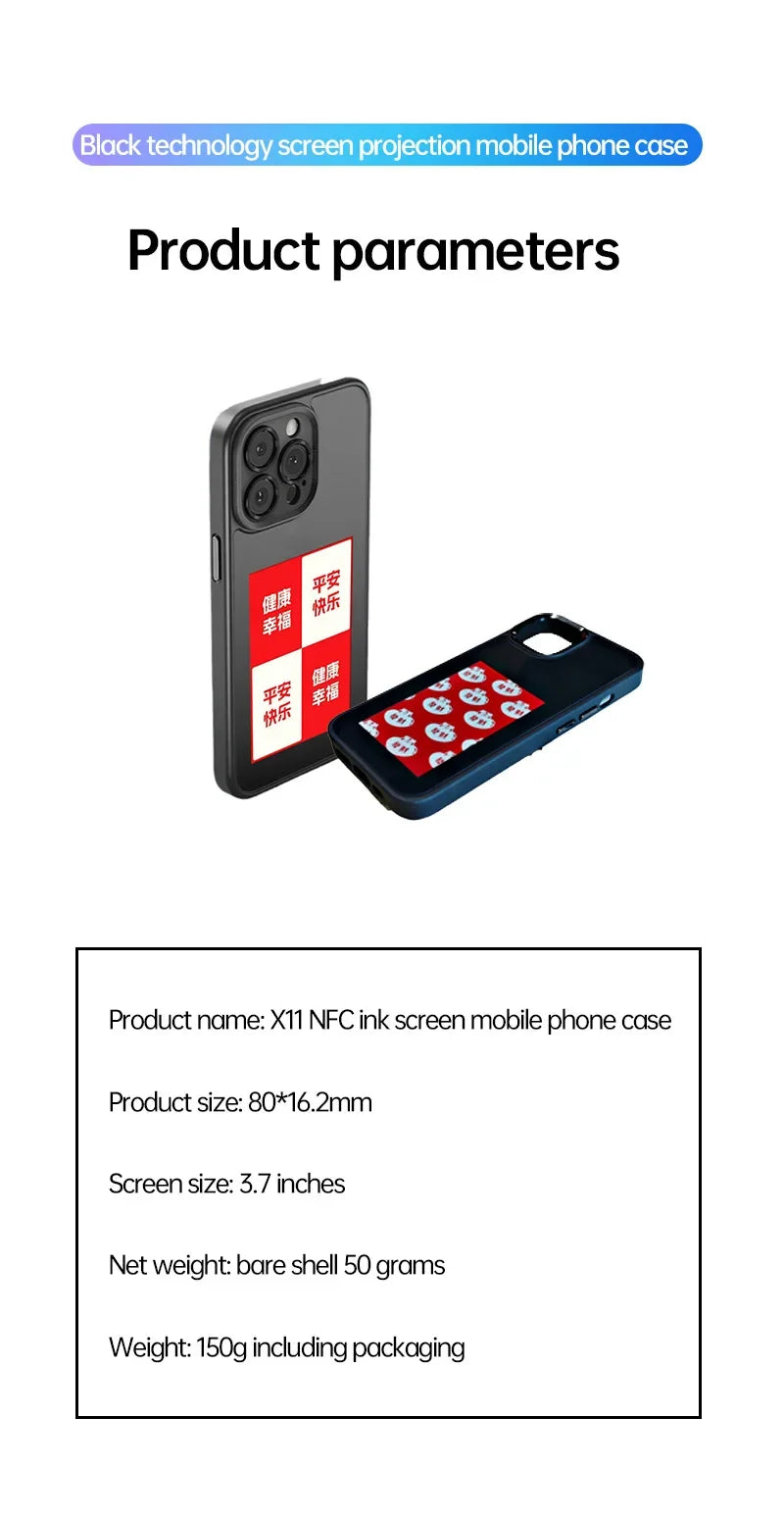 NFC Function Phone Case 3.7 Inches Screen Display Mob for IPhone 13 14 15 Wireless Transmission Screen Projection Phone Case