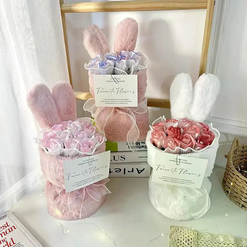 Rabbit Soap Flower Bouquet Valentine's Day Gifts Artificial Flower Bouquet for Party Supplies Bouqet Flowers Home Decoration