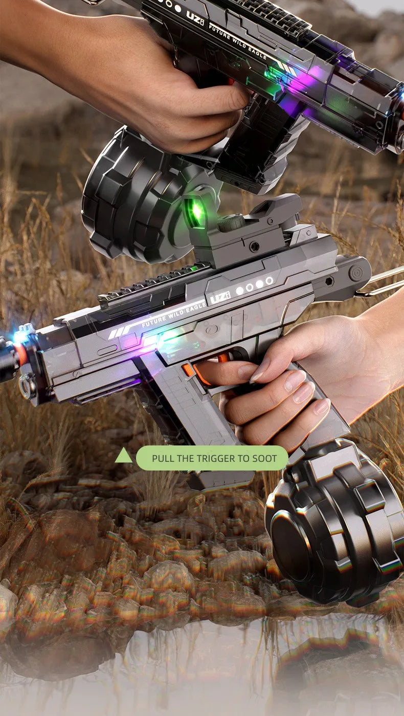 2024 Hot Sale Electric continuous firing UZI water gun pulse linkage chamber flame special effect children's water play toy