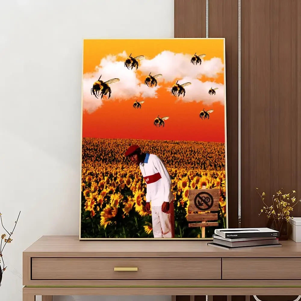 1 póster con impresión retro de Tyler The Creator, cantante y rapero, adhesivo HD resistente al agua para dormitorio, entrada, hogar, sala de estar, decoración de pared