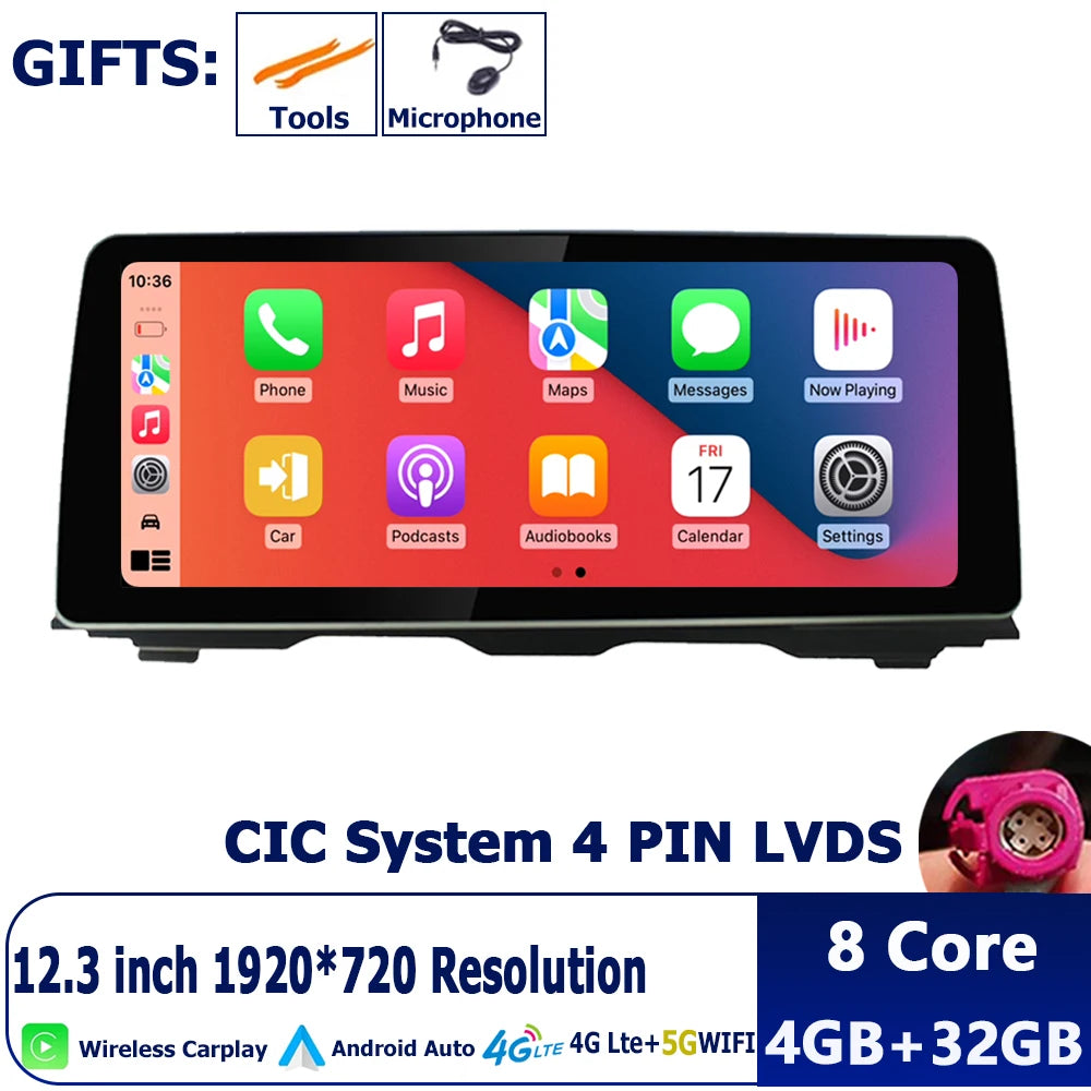 1920*720P Carplay 12,3 pouces Android 14 pour BMW Série 5 F10 F11 2010-2016 CIC NBT Système Auto Radio GPS Navigation Multimédia